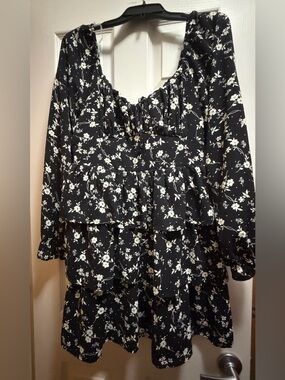 Inspired Hearts Black and White Floral Tiered Long-Sleeve Dress